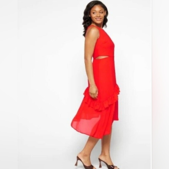 🍀❤️ NWT-SAM EDELMAN-Side-Cut-Ou-Ruffle Hem Dress - Picture 9 of 9